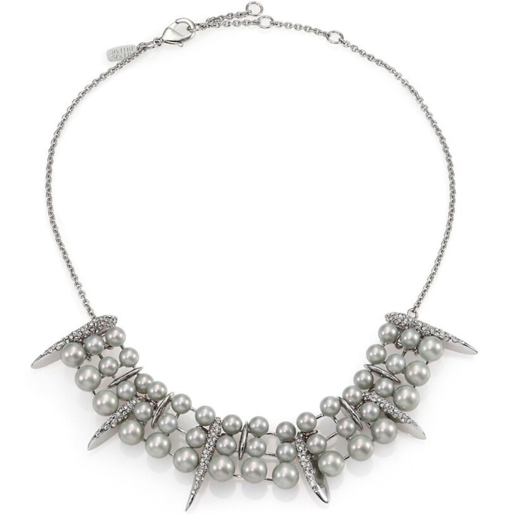 Alexis Bittar Pave Crystal and Grey Pearl Necklace